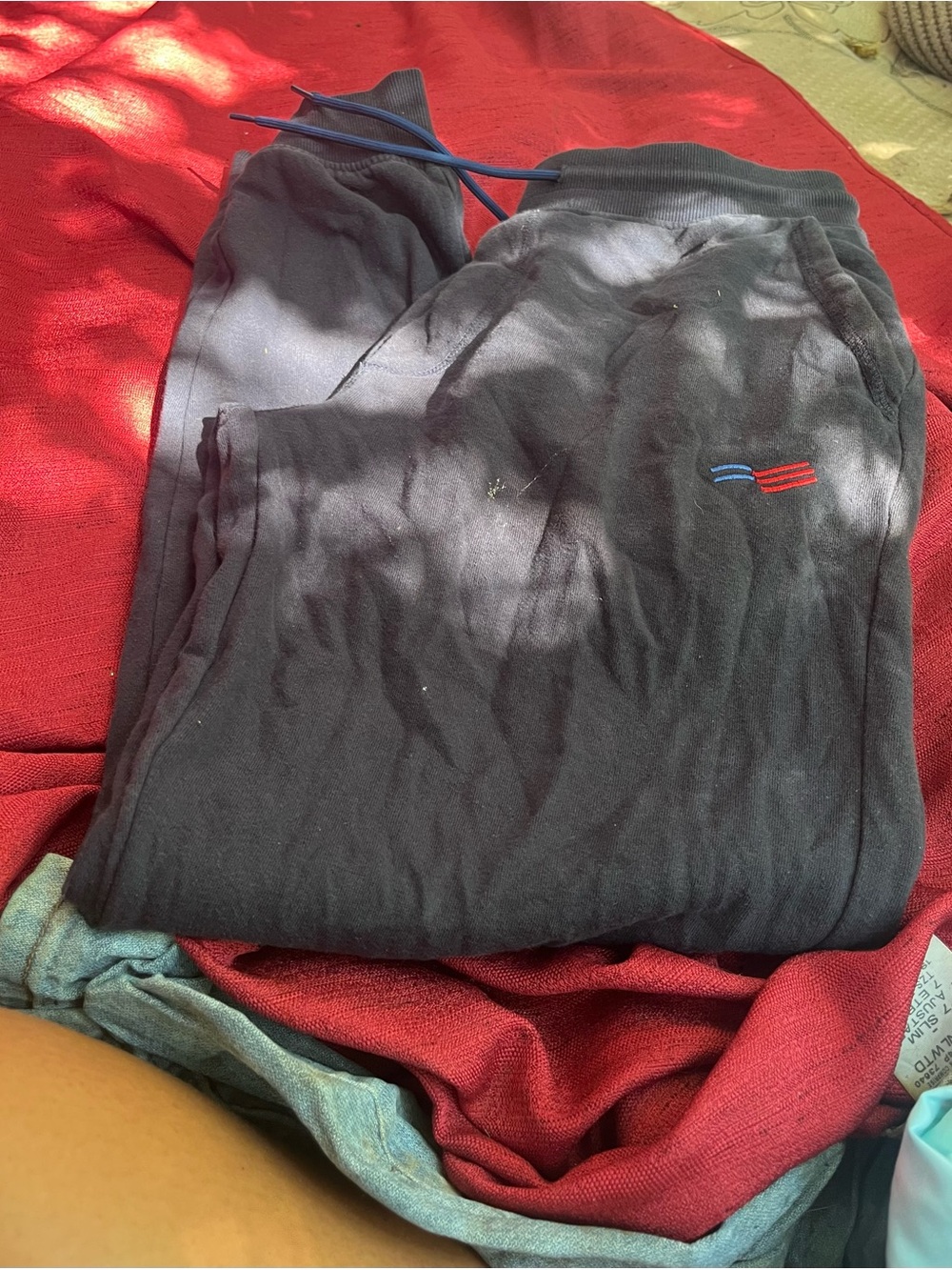 Perry Ellis Black Jogger Sweatpants with Red & Blue Stripe Logo